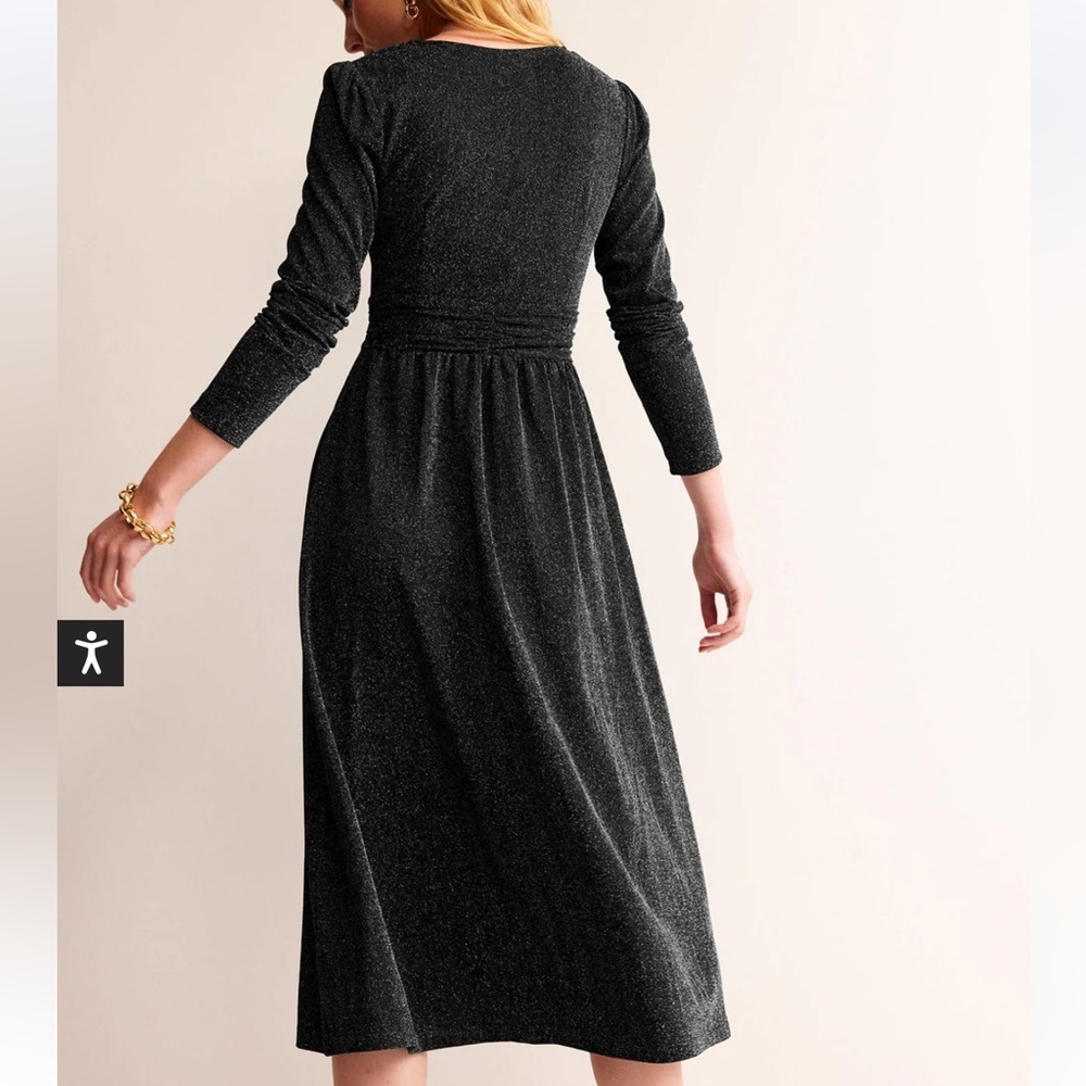 Boden Shimmering Sparkle Ruched Black Long Sleeve Midi Dress 6R NWT - Picture 3 of 6